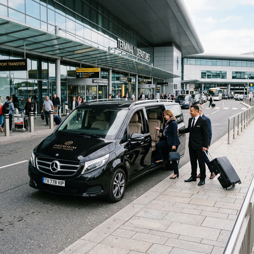 Van moderna de Limovan realizando traslado privado al Aeropuerto Internacional Arturo Merino Benítez de Santiago